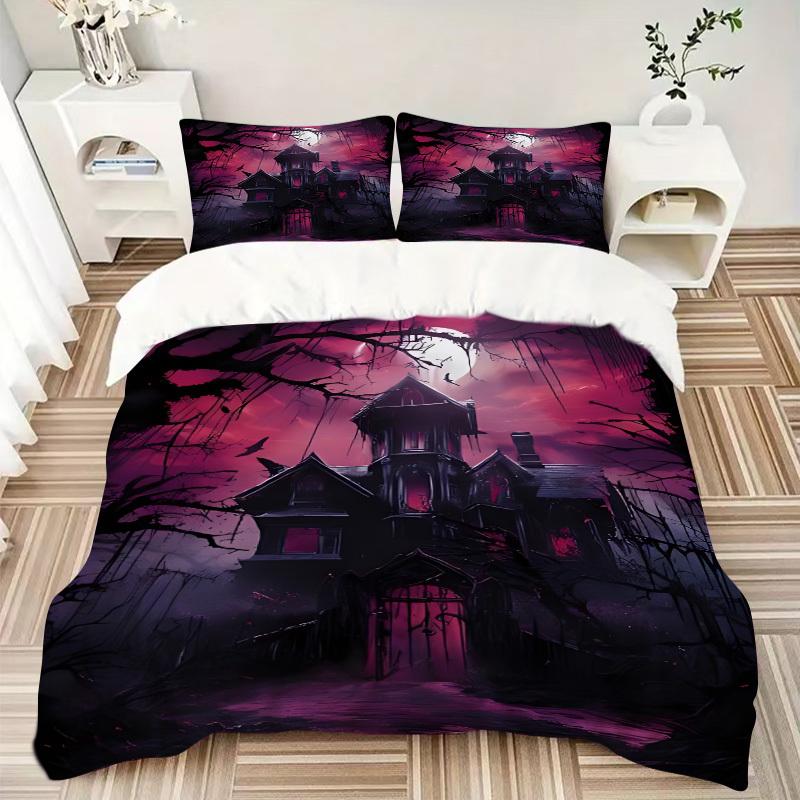 3pcs Haunted House Moonlit Bedding Set, Includes Without Pillow Inserts, Soft Comfortable Bedding Set,All-Season Use a0924042