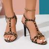 Size 35-43 New Summer Women's Open Toe Sexy Leopard Cross Narrow Band High Heels Party Women Sandals Sandalias Mujer