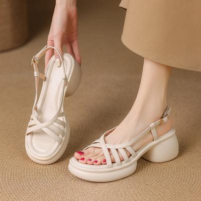 Новые женские сандалии летние женские римские сандалии повседневные однотонные женские туфли круглый носок платформа сандалии на высоком каблуке