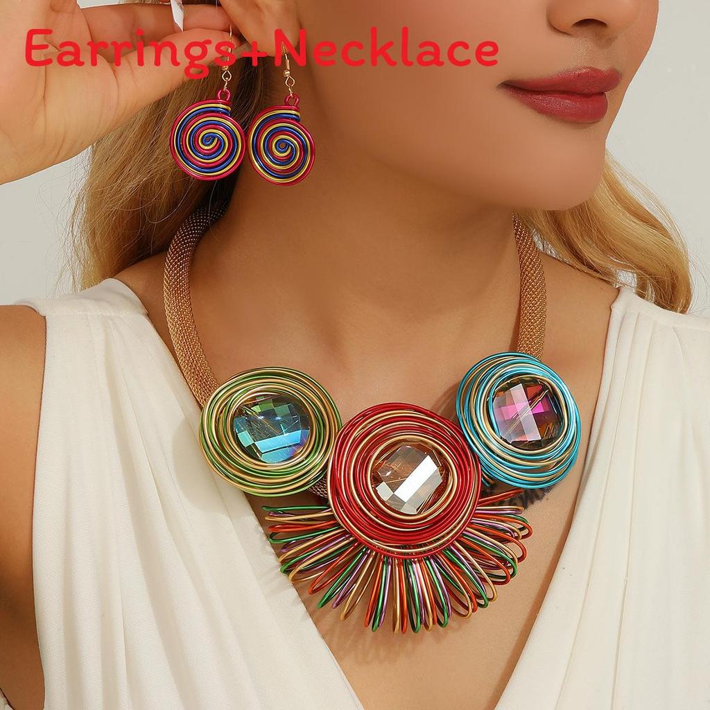 Trendy Geometric Jewelry Set With Crystal Accents And Electroplated Finish For Casual Wear