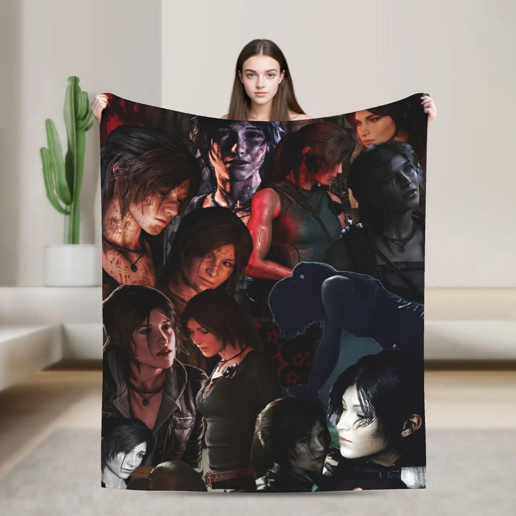 Tomb-Raider Lara Croft Fashion Blanket Survival Video Game Flannel Vintage Breathable Throw Fashion Blanket for Bedding Lounge Winter Travel