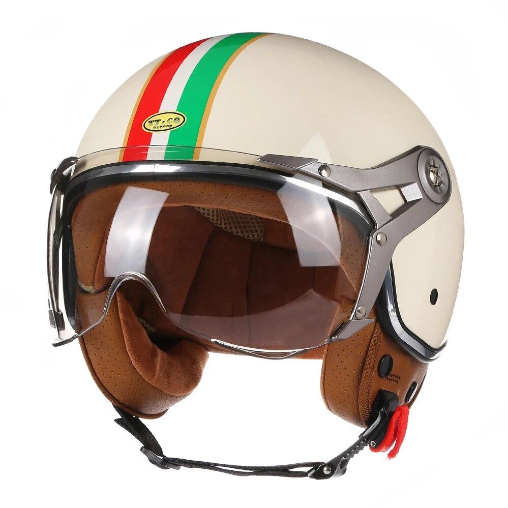 Vintage TT&COCASCOS Motorcycle Helmet Jet with Visor Motorbike Riding 3/4 Open Half Helmet Retro Scooter Capacete Moto