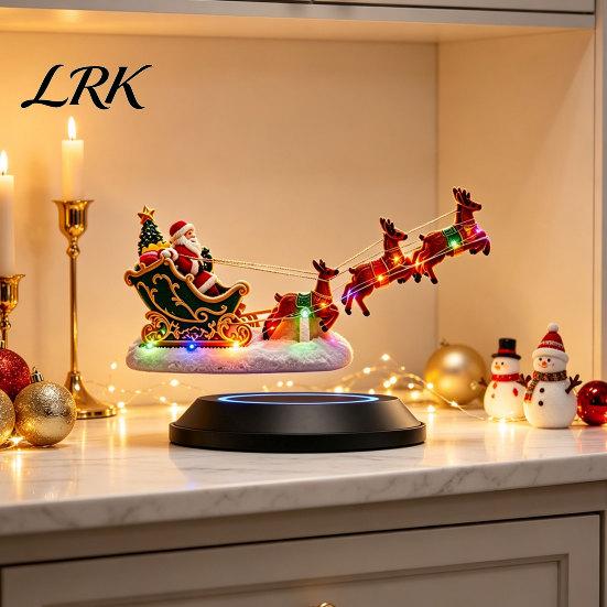 Праздничные Декорации для Домашнего Офиса Парящие Сани Санты Центральный Элемент, Магнитная Левитация Летающий Орнамент со Светодиодной Новинкой Рождественский Свет, Праздничный