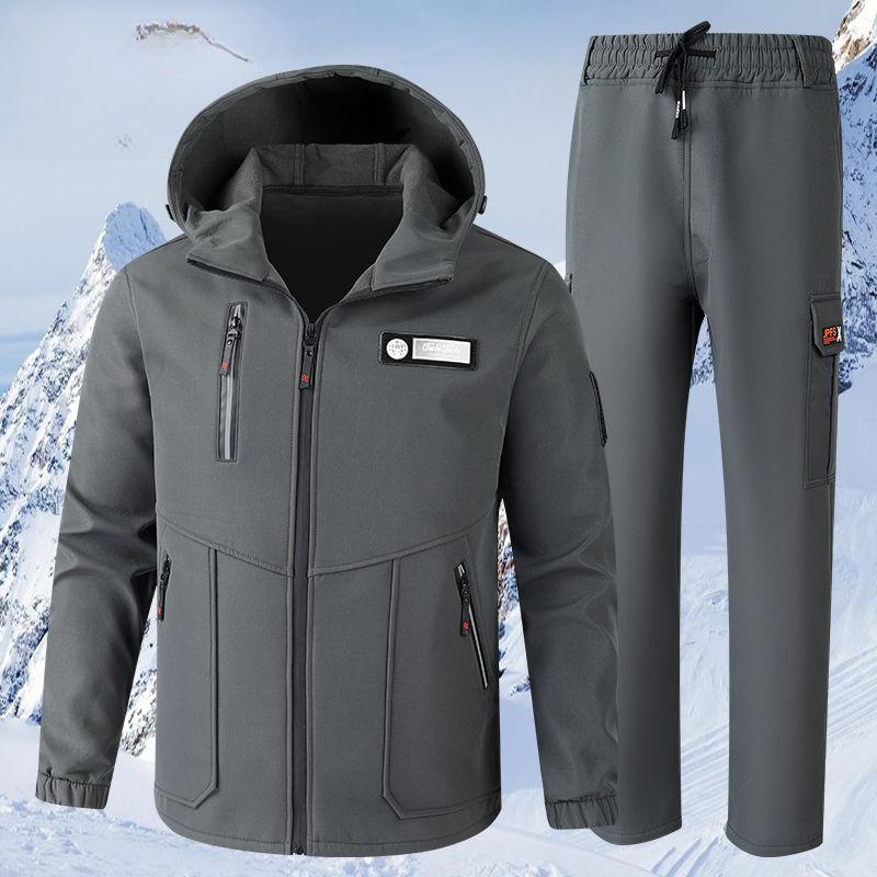 Зимняя мужская ветрозащитная и водонепроницаемая куртка Plus Velvet Soft Shell, износостойкий многокарманный утепленный комбинезон