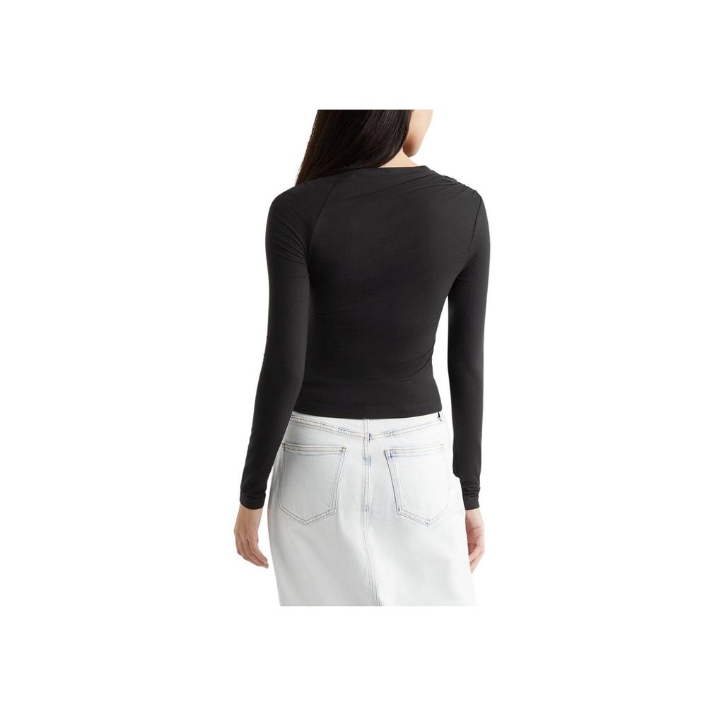 Calvin Klein Футболка с длинным рукавом из цельного куска трикотажа для женщин, цвет черный J222956-BEH