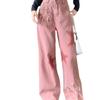 Retro Five-star Embroidery Raw Edge Jeans Spring and Autumn Loose Pant Thin Trousers for Women
