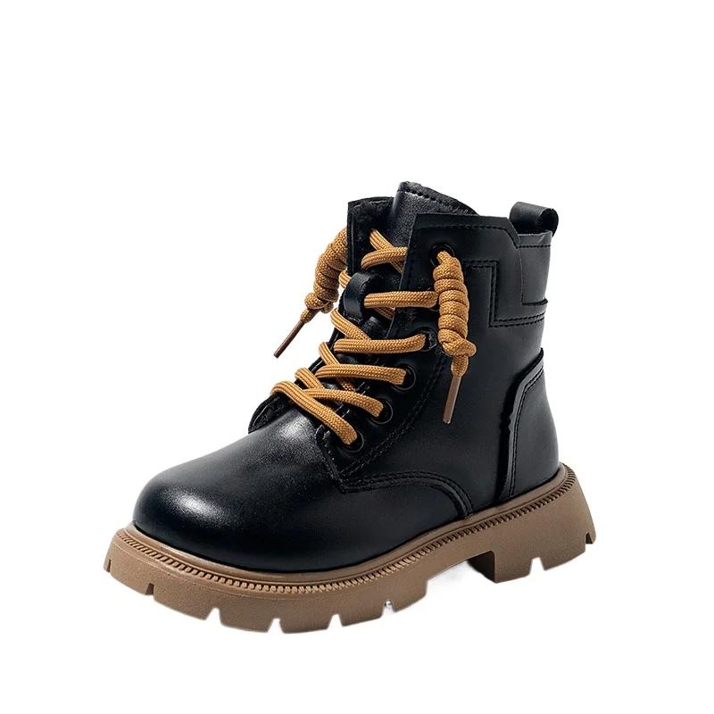 2024 Детские короткие ботинки для девочек и мальчиков, зимняя новая мода в корейском британском стиле, мягкая подошва, нескользящая, универсальная, теплая обувь