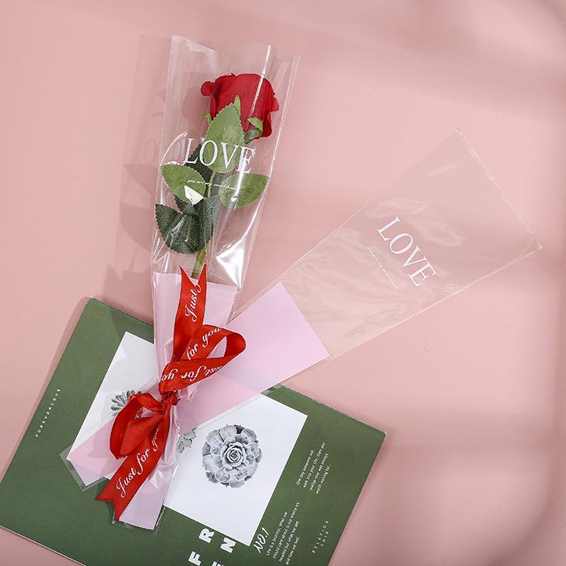 50 шт. 45 см флористические пластиковые пакеты для упаковки цветов одиночные пакеты для роз цветы упаковочная бумага мешок для роз на День святого Валентина