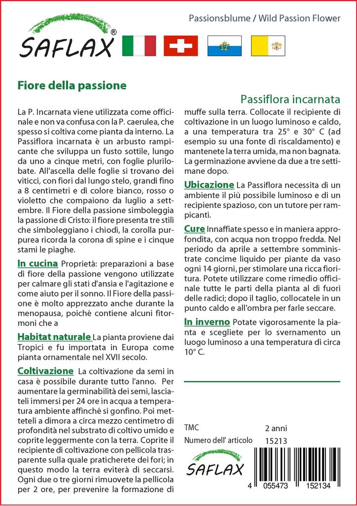 SAFLAX Дикая пассифлора - 5 семян - Passiflora incarnata