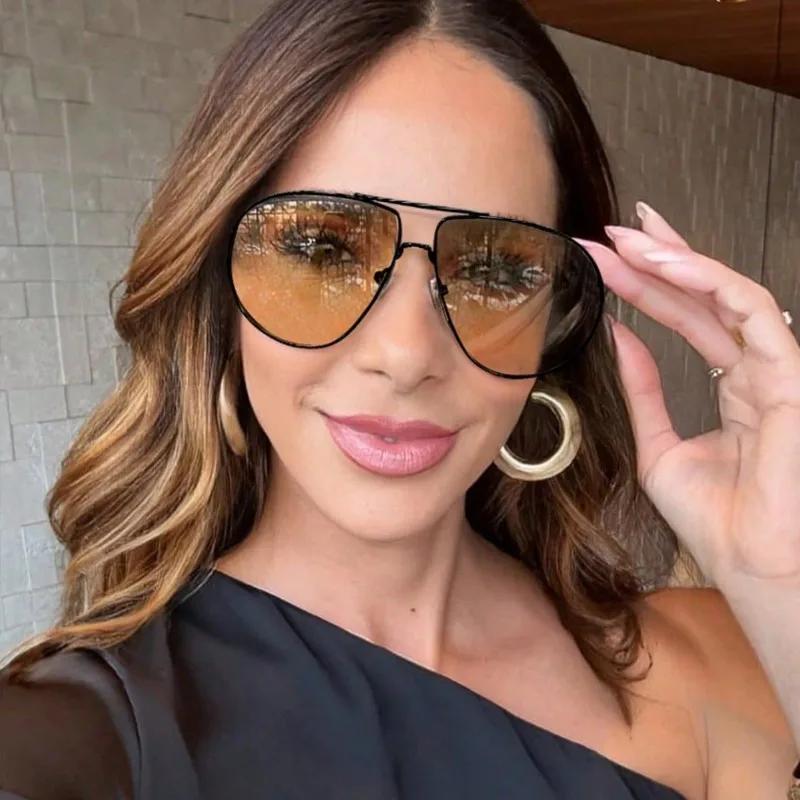Oversized Oval Punk Pilot Sun Glasses Glasses Ladies Luxury European and American Sun Eyeglasses for Male and Womens UV400 Shield Eyewear