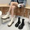 Autumn and Winter Women's Retro Thick Bottom Muffin Thin Short Boots Versatile Soft Leather Elastic Skinny Boots