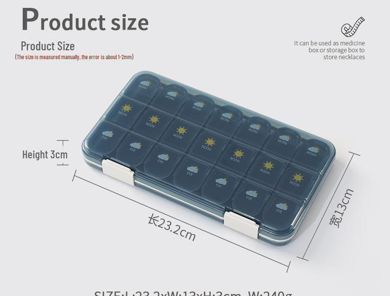 Портативный органайзер для таблеток на 7 дней утром и вечером с напоминанием о приеме пищи и большой емкостью