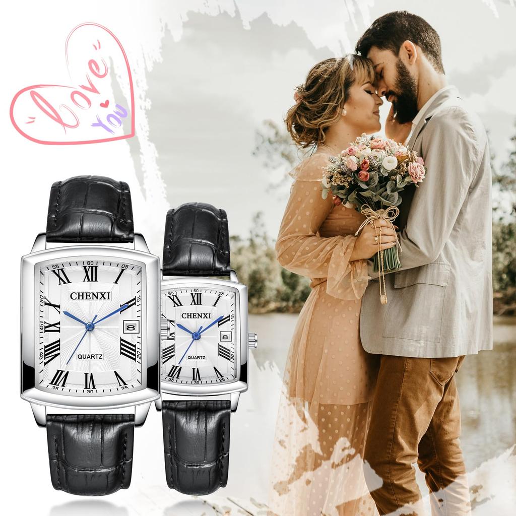 Analog Watch with Genuine Leather Strap and Antique Roman Stylish Square Quartz Silver and Perfect for Couples or Couples Perfect Gift for or Your