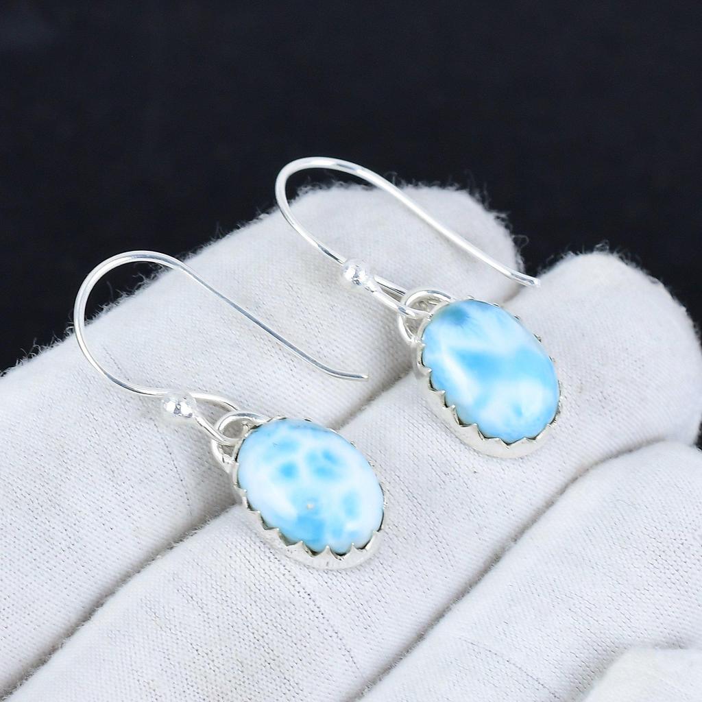 Natural Larimar Gemstone 925 Sterling Silver Earring, Boho Silver Jewelry Dangle Earrings, Gifts For Party Wear Gifts For Her