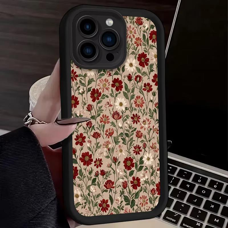 Чехол для телефона в ретро-стиле с цветочным узором для iPhone 16e 16 Pro Max 15 14 Plus 13 12 Mini 11 Pro, противоударный, силиконовый, с мягкой задней крышкой