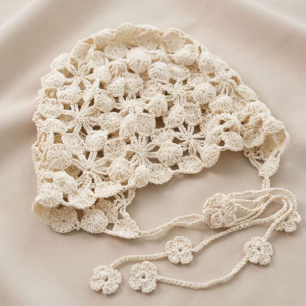 Pure cotton Mori handmade crochet headgear female hollow hand-woven copper coin flower single-layer beautiful girl hat