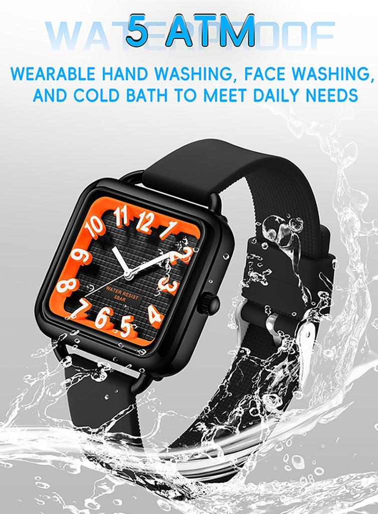 Unisex Analog Watch for Men and Square Large 5ATM Water Luminous Silicone Perfect for High School and Middle School or Gifting Women, Face, Display,