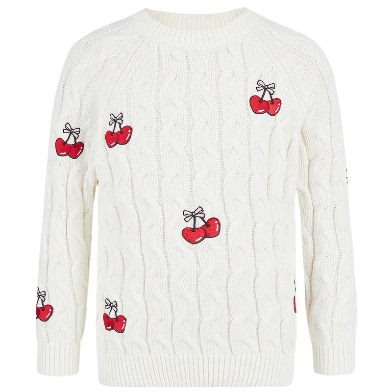 little MO&Co. Girls' Cherry Embroidered Knitted Long-Sleeve Top
