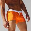 2023 Men's High-Waisted Square Leg Swim Trunks - European & American Fashion, Solid Color, Drawstring, Five-Point Casual Style.