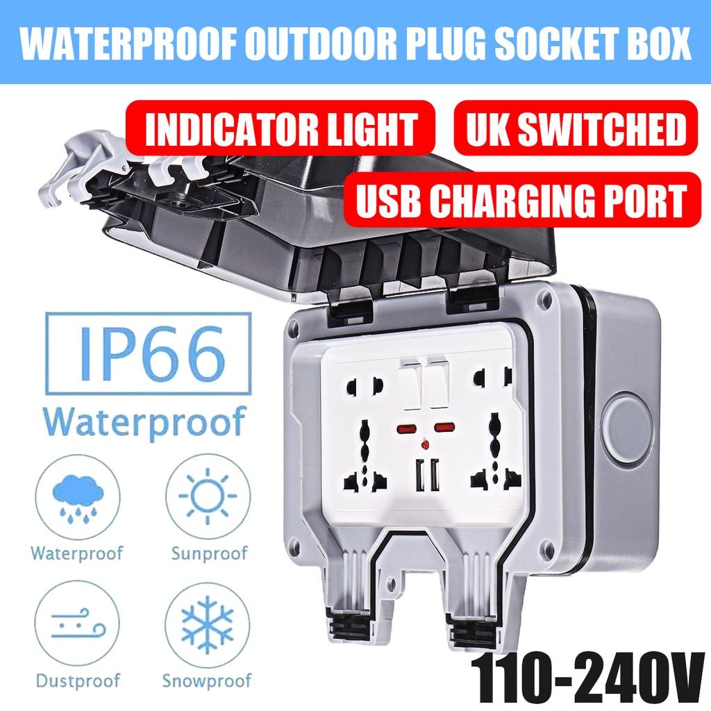 IP66 Влагозащищенный Наружный БЛОК Настенная Розетка 13А Двойная Универсальная / Британская Розетка с Выключателем и USB-портом для Зарядки