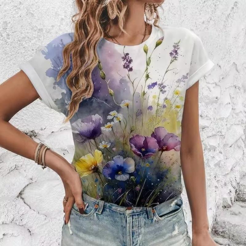 Элегантная женская футболка с художественным цветочным узором, модная футболка с 3D-печатью, популярная женская футболка с короткими рукавами Ummer Leisure
