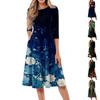 Women's Casual Fashion Round Neck Three-quarter Sleeve Floral Print Midi Dress