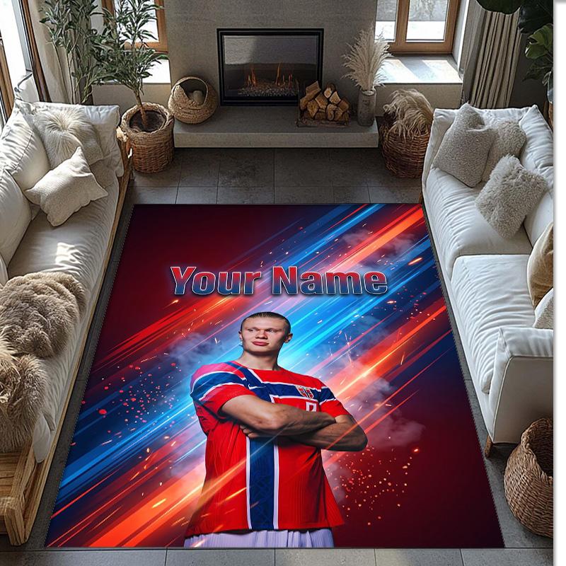 Erling Haaland Printed Crystal Velvet Rug Non‑Slip Crystal Velvet Carpet For Sofa Bedroom Indoor Home Decoration