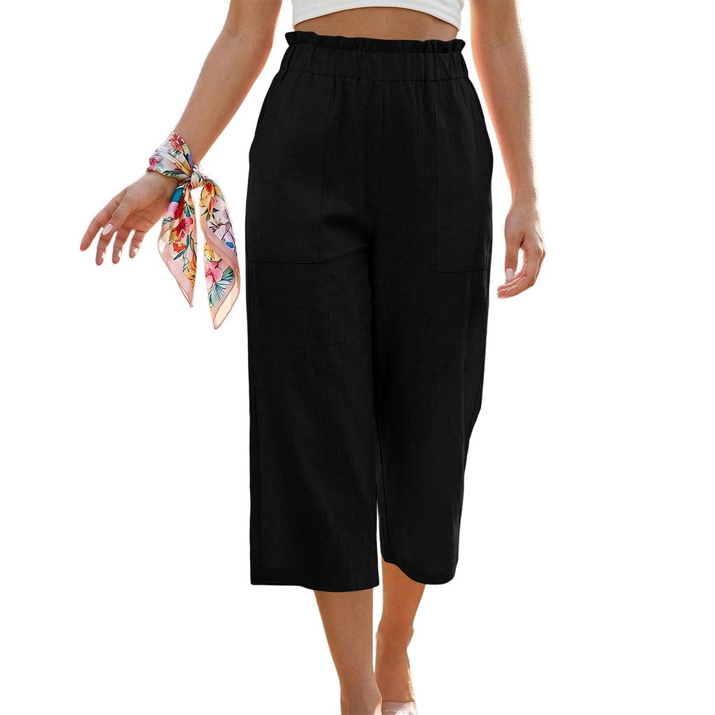 Womens Baggy Cotton Linen Pants Elastic Waist Casual Loose Summer Beach Vacation Pants