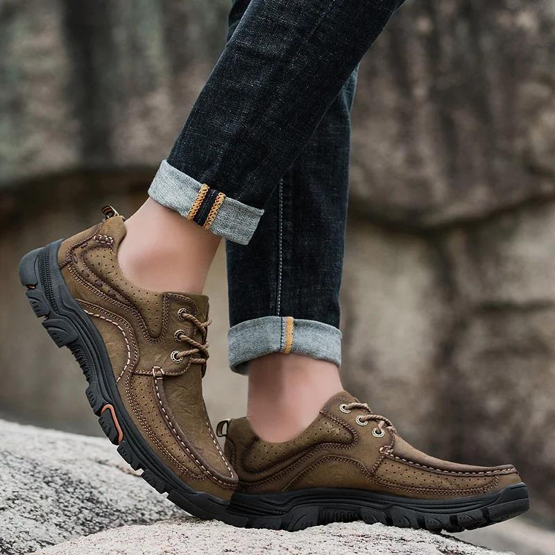 Модная мужская повседневная обувь для активного отдыха, мужская нескользящая обувь для ходьбы, мужские удобные лоферы из натуральной кожи, мужские универсальные балетки