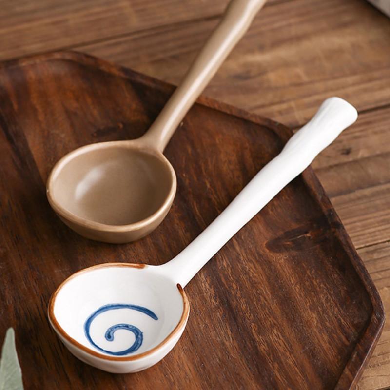 Creative Ceramic Soup Spoon Japanese Tableware Eating Spoon Long Handle Spoons Kitchen Cooking Utensil Tool Teaspoon For Kitchen