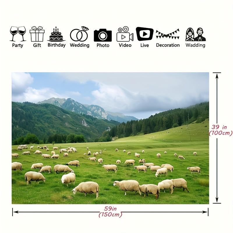 1 piece of rural farm background - high-quality fabric photography background, pastoral scenery, sheep and lamb grazing