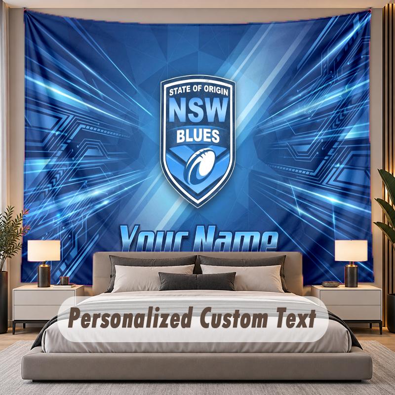 Custom Name Text Tapestry NSW Blues Personalized Polyester Wall Tapestry For Bedroom And Room