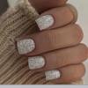 24pcs Short Square Fake Nails Cute & Simple Solid Color With Glitter Detail Nail Wraps For Daily Wear, Jelly Glue And Nail File Included