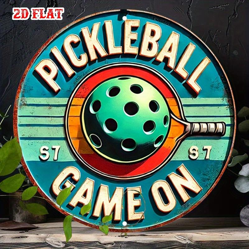 Pickleball Game On Retro Round Metal Sign Vintage Colorful Paddle Ball Wall Decor for Pickleball Fans
