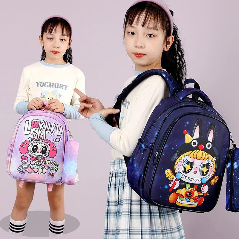 The New LABUBU Children's Schoolbag Cute Cartoon Pencil Case Backpack Boys and Girls Primary School Students First and Second Grade Backpack