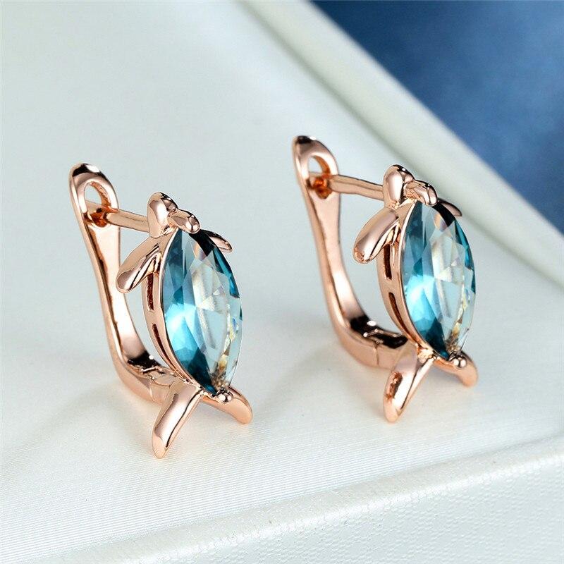 Cute Animal Small Fish Earrings Vintage Fashion Rose Gold Color Wedding Earrings Marquise Crystal Zircon Hoop Earrings For Women