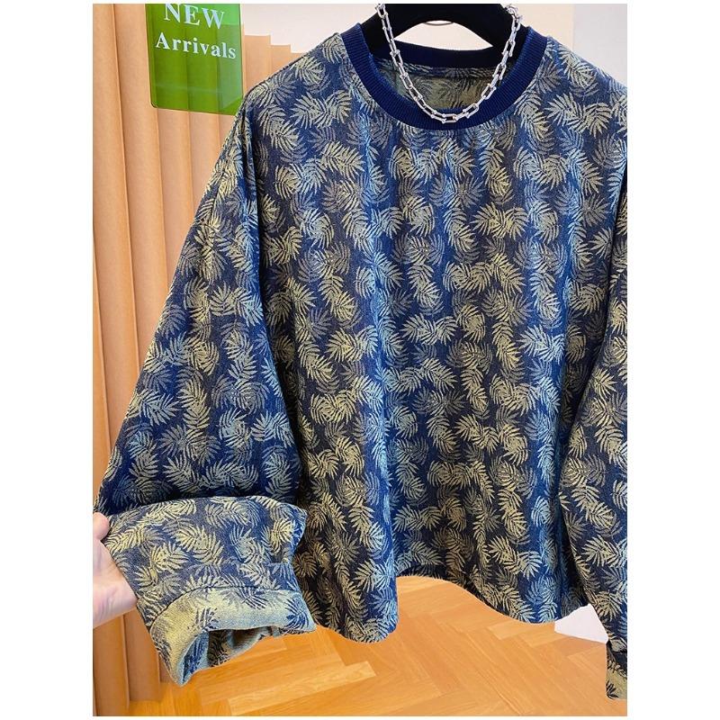 Модный Ретро Свитер Женский Осень 2025 Круглый Вырез Новый Длинный Рукав Принтованный Свободный Повседневный Пуловер Топ