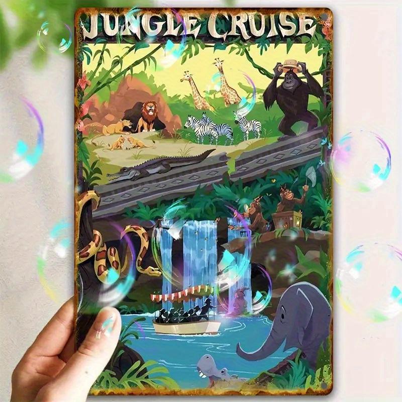 1 шт. Винтажная металлическая табличка Jungle Cruise - Ретро-стиль анимации с горилками, жирафами, бегемотами - Прочный алюминиевый настенный декор для H