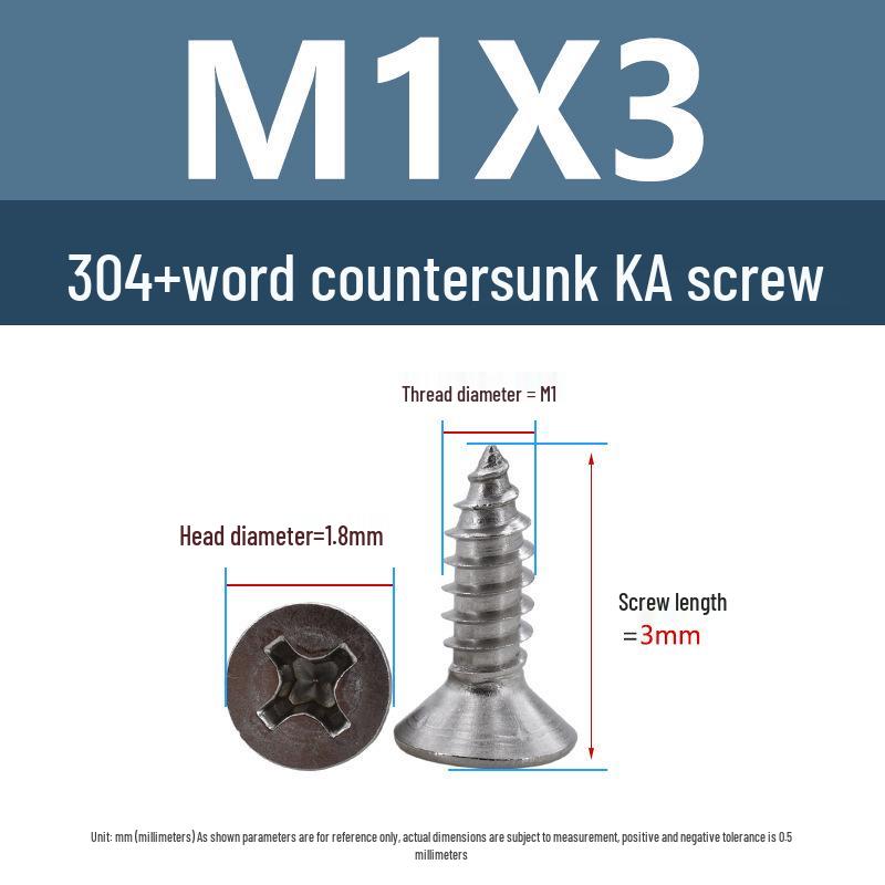 Yigu 304 Stainless Steel Phillips Flat Head Self-Tapping Screws M1-M2.5