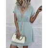 Women Vintage Mini Dresses 2023 Summer Fashion Solid V Neck Loose Lace Up Dress Female Casual Short Sleeve Beach Dress Vestidos