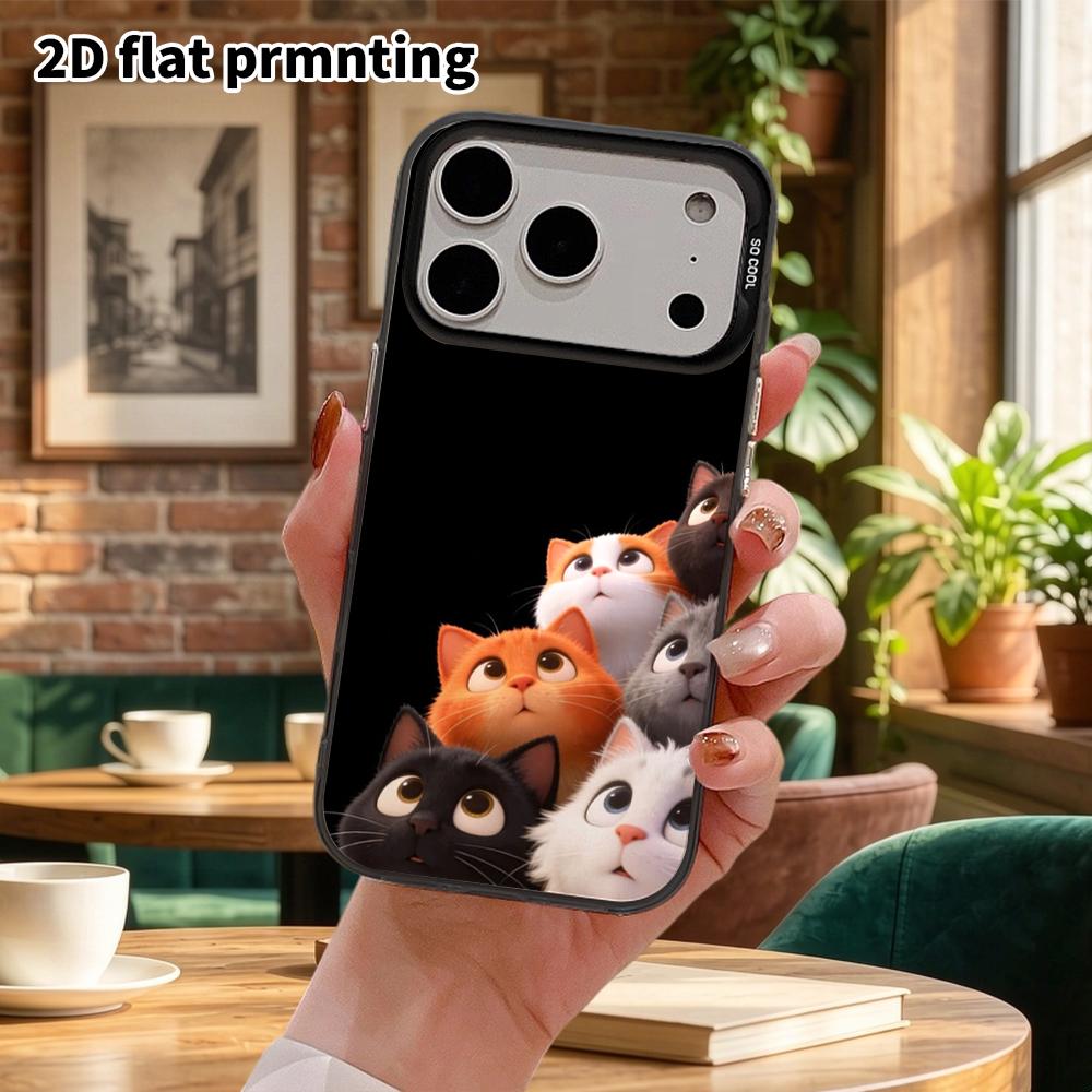 Phone Case: 2D flat design suitable for iPhone 18, 17, 16, 15, 14, 13 Pro, color silver protective case, couple style, cartoon kitten, Christmas and H