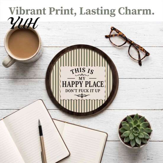 Vintage Style Room Accents Retro Wooden Striped Wall Decoration with Funny Slogan, Rustic Hanging Ornament, Slogan Signs for Home Round Mounted
