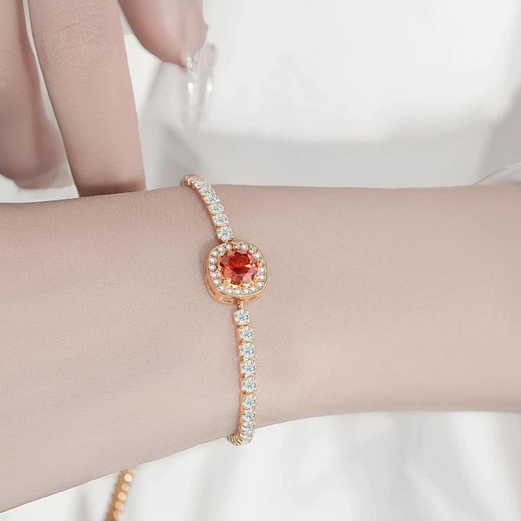 S925 Sterling Silver Moissanite Bracelet for Women, Starry Square Bag, One Carat Moissanite Pull-out Bracelet