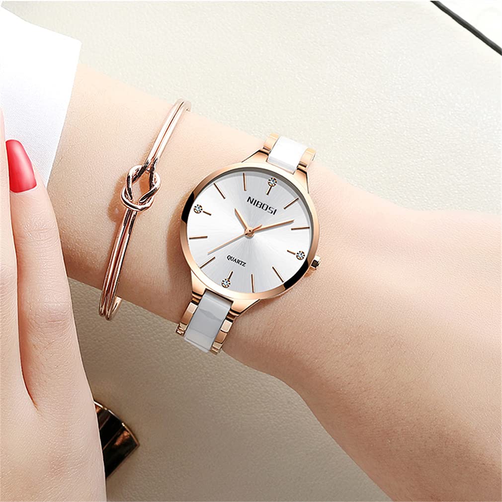 Watch Ceramic White Simple Arm Watch Ladies Waterproof Analog Quartz Brand Stylish Casual Business Stainless Steel Watch Luxury Gift for Her NIBOSI