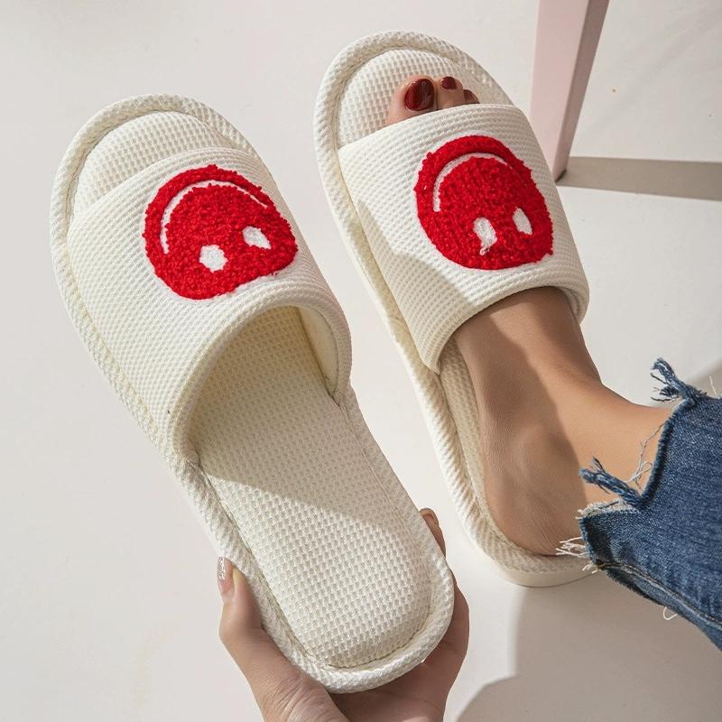 Fashion Non Slip Cartoon Slippers for Women Spring Autumn Fashion Mix Color Linen Slippers Woman Comfort Soft Sole Linen Slides Female
