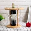 Detachable Wine Rack Wood Wine Glass Holder Bamboo Tabletop Wine Rack for 6 Glass and 1 Wine Bottle