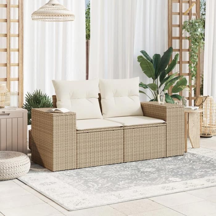 VidaXL Canapé de jardin avec coussins 2 places beige résine tressée 366081
