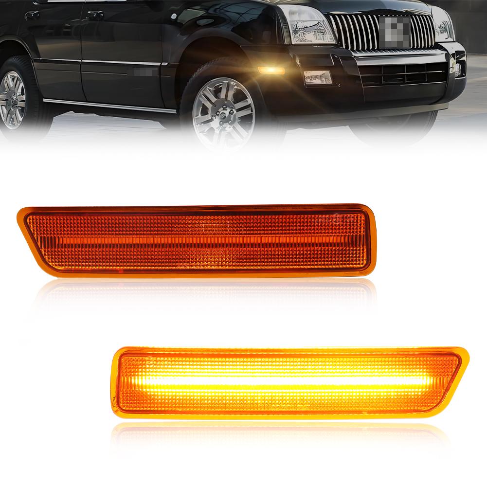 2X Front Bumper Side Marker Light Turn Signal Light Turn Warning Light With Super Bright LED For 2002-2010 Mercury Mountaineer