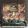 Elegant Retirement Backdrop, Sophisticated Black, Purple and Gold Party Scene with Crown, Lights and Balloons, Festive Luxury Wall Decor