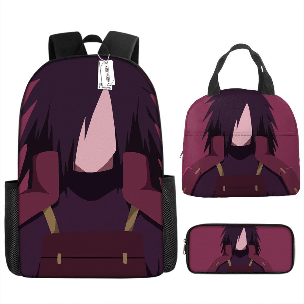 Рюкзак Наруто Рюкзак для начальной школы для мальчиков Рюкзак большой вместимости Сумка для ланча Пенал Набор из трех предметов